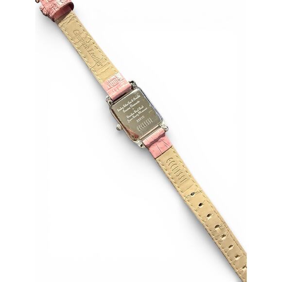 Ecclissi Sterling Silver Quartz Watch Pink Leather Band Diamond Bezel 22910